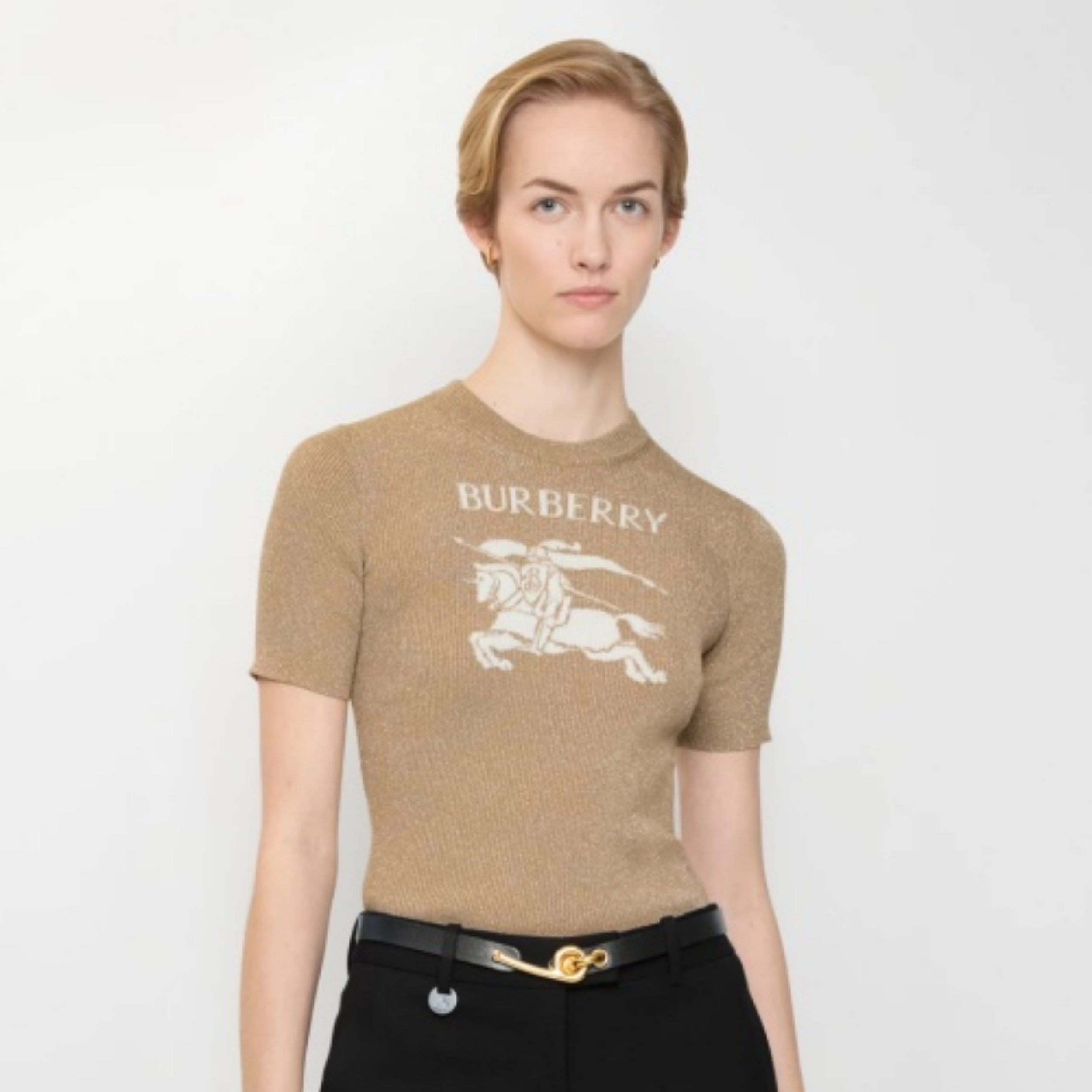 burberry equestrian knight wool blend knit short-sleeve top